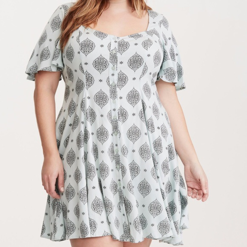 Torrid Mint Medallion Button Down Skater Dress